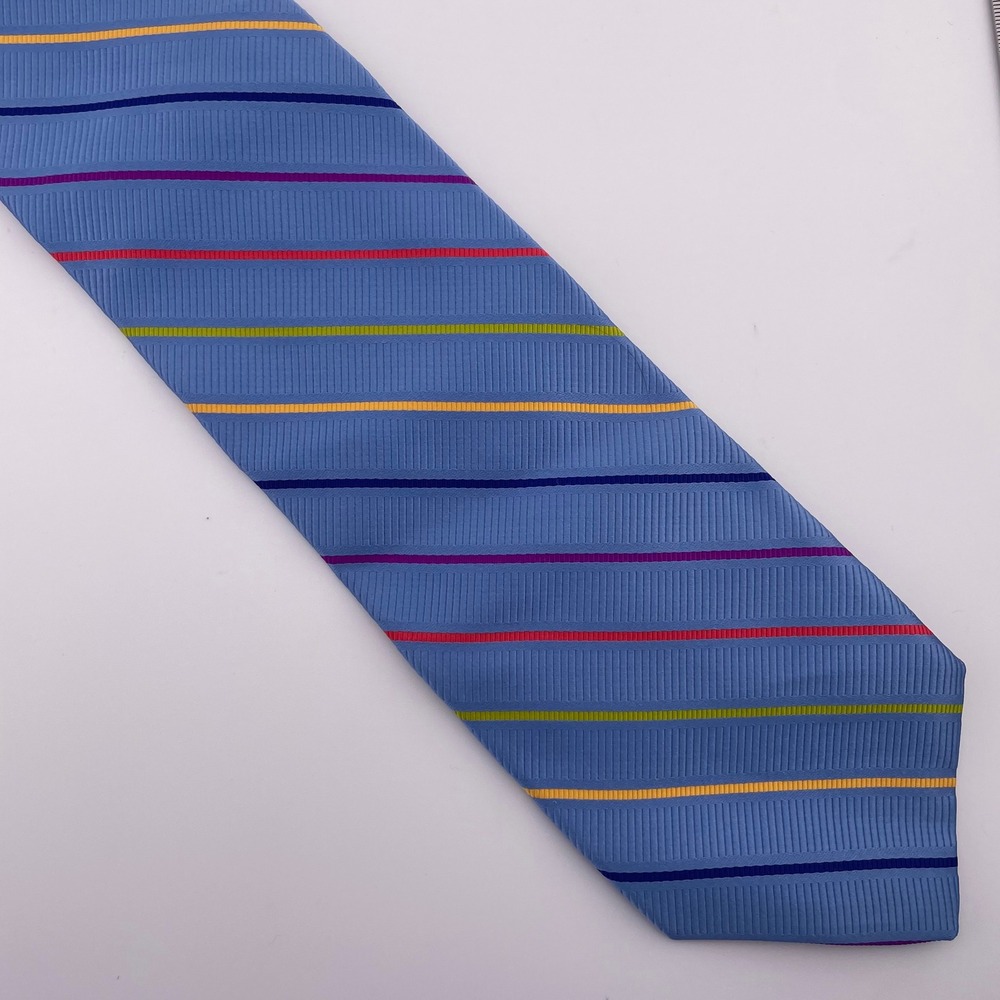 Gitman Bros. Silk Striped Necktie Mens Blue‎ Rainbow Stripe Formal Business